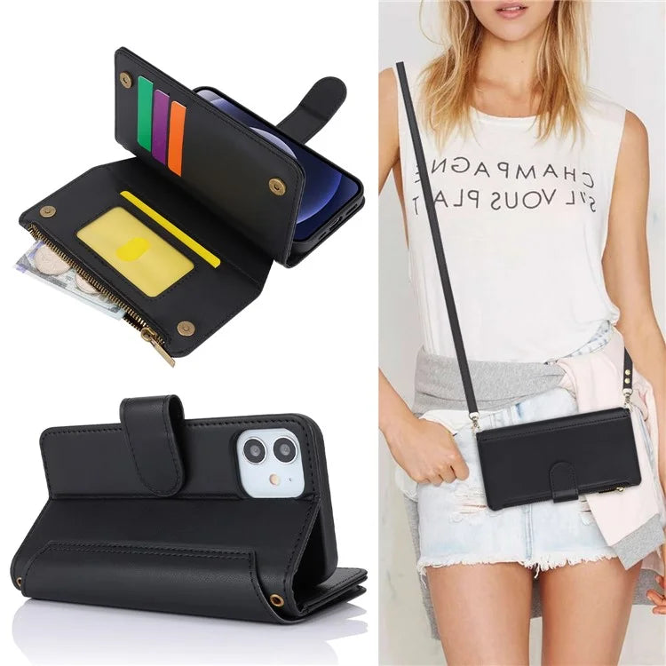 For iPhone 12 mini 5.4 inch Phone Cover Magnetic Clasp PU Leather Wallet Shell