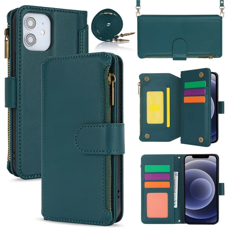 For iPhone 12 mini 5.4 inch Phone Cover Magnetic Clasp PU Leather Wallet Shell
