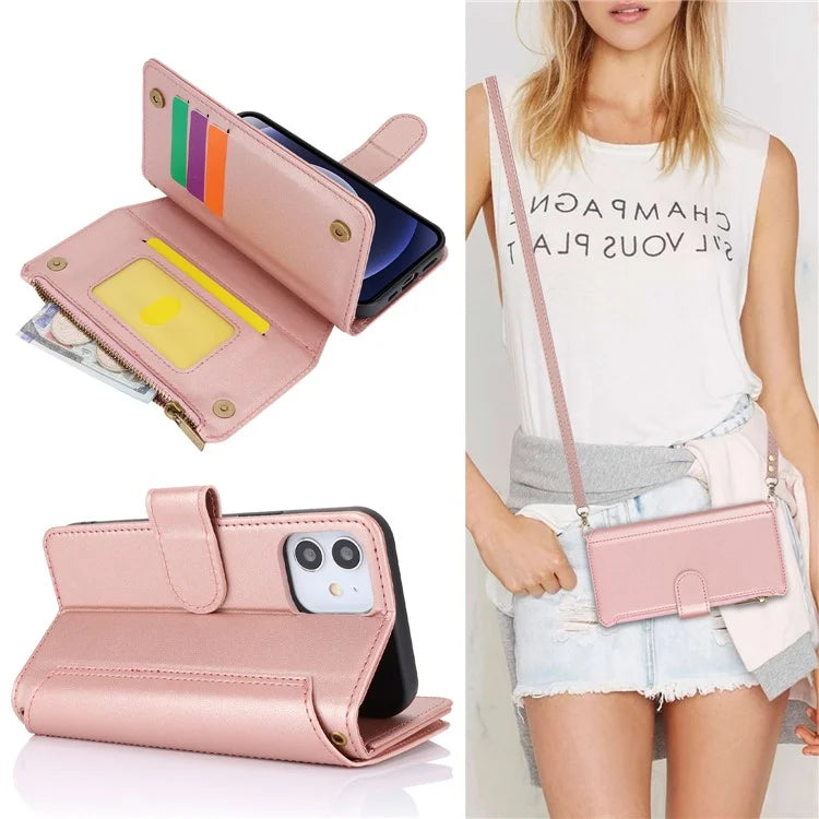 For iPhone 12 mini 5.4 inch Phone Cover Magnetic Clasp PU Leather Wallet Shell