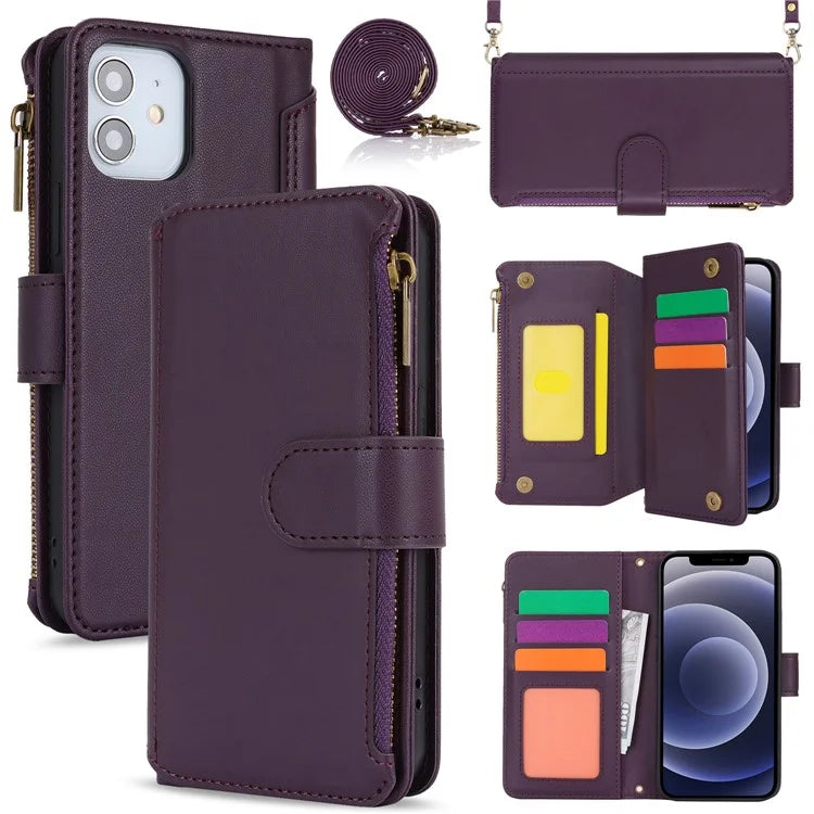 For iPhone 12 mini 5.4 inch Phone Cover Magnetic Clasp PU Leather Wallet Shell