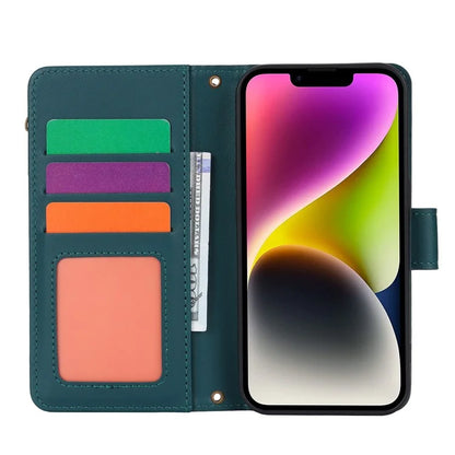 For iPhone 15 Plus Case Multiple Card Slots PU Leather Phone Cover with 2 Straps