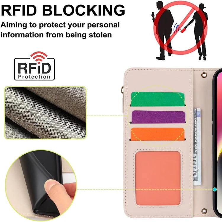 For iPhone 15 Plus Case Multiple Card Slots PU Leather Phone Cover with 2 Straps
