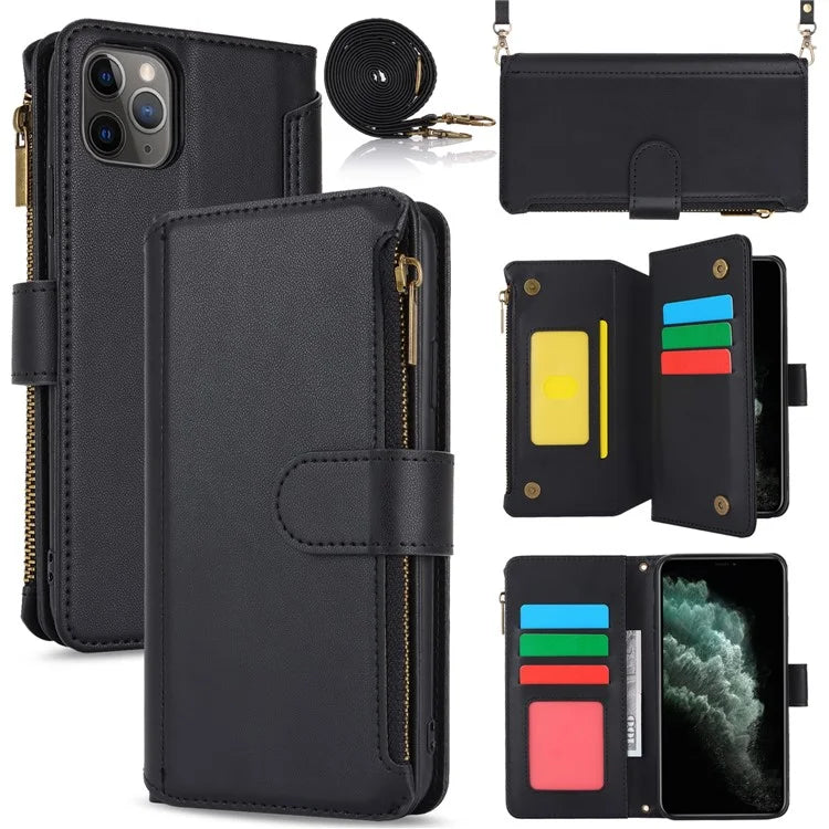 For iPhone 11 Pro Max Case RFID Blocking Multiple Card Slots PU Leather Phone Cover
