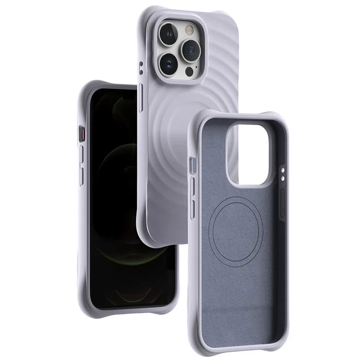 For iPhone 14 Pro Max Case 3D Ripple Texture Compatible with MagSafe PC+Liquid Silicone Phone Cover