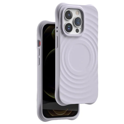 For iPhone 14 Pro Max Case 3D Ripple Texture Compatible with MagSafe PC+Liquid Silicone Phone Cover