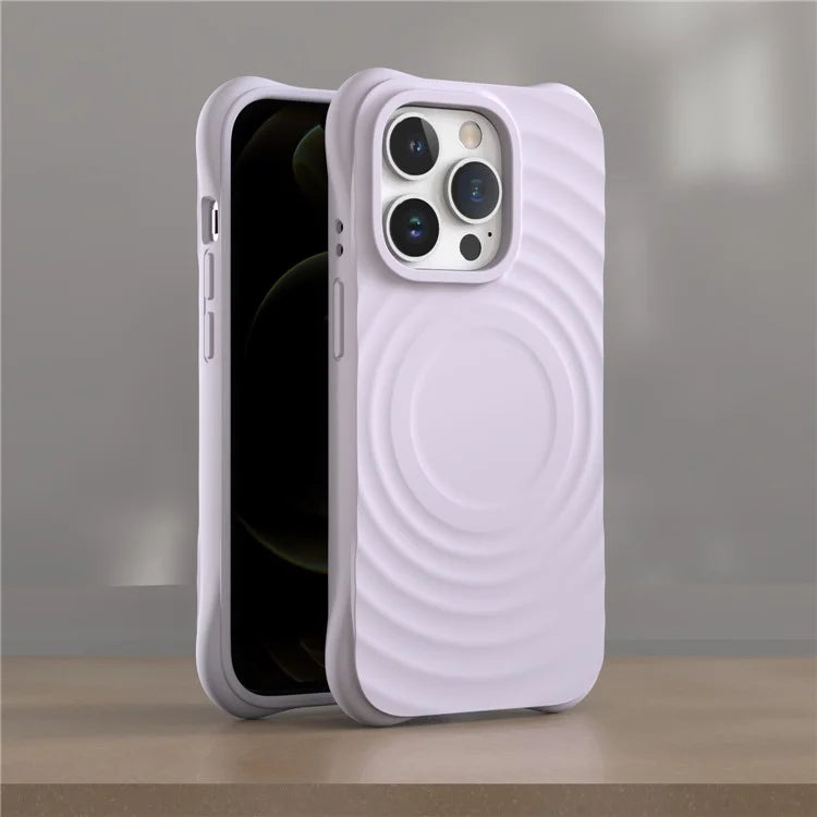 For iPhone 14 Pro Max Case 3D Ripple Texture Compatible with MagSafe PC+Liquid Silicone Phone Cover