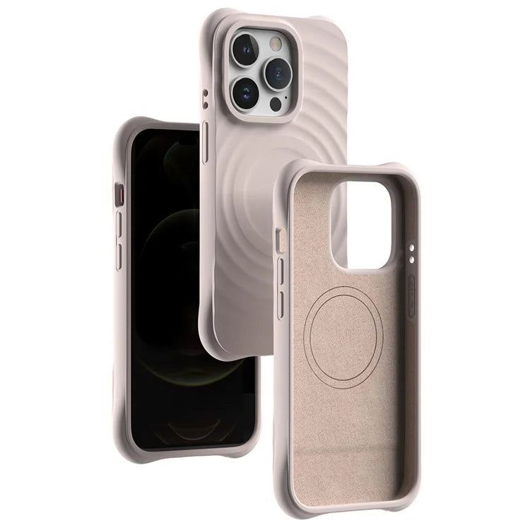 For iPhone 14 Pro Max Case 3D Ripple Texture Compatible with MagSafe PC+Liquid Silicone Phone Cover