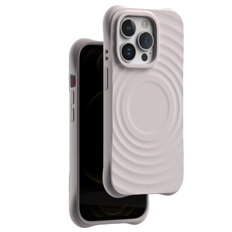 For iPhone 14 Pro Max Case 3D Ripple Texture Compatible with MagSafe PC+Liquid Silicone Phone Cover