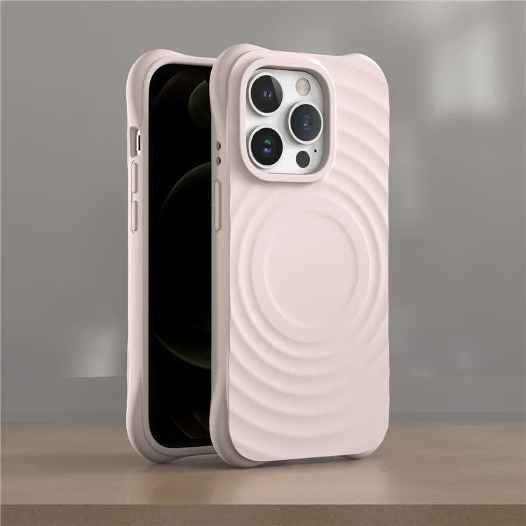 For iPhone 14 Pro Max Case 3D Ripple Texture Compatible with MagSafe PC+Liquid Silicone Phone Cover