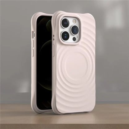 For iPhone 14 Pro Max Case 3D Ripple Texture Compatible with MagSafe PC+Liquid Silicone Phone Cover