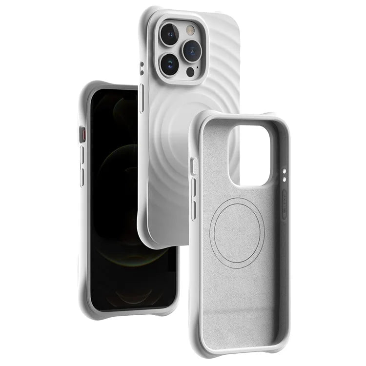 For iPhone 14 Pro Max Case 3D Ripple Texture Compatible with MagSafe PC+Liquid Silicone Phone Cover