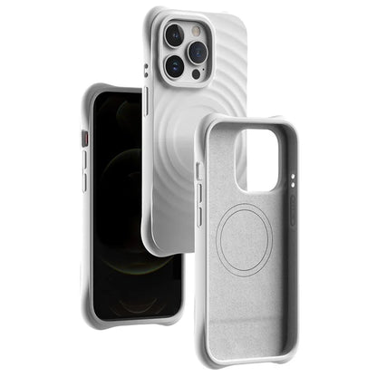 For iPhone 14 Pro Max Case 3D Ripple Texture Compatible with MagSafe PC+Liquid Silicone Phone Cover