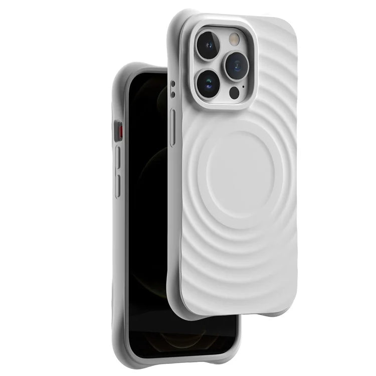 For iPhone 14 Pro Max Case 3D Ripple Texture Compatible with MagSafe PC+Liquid Silicone Phone Cover