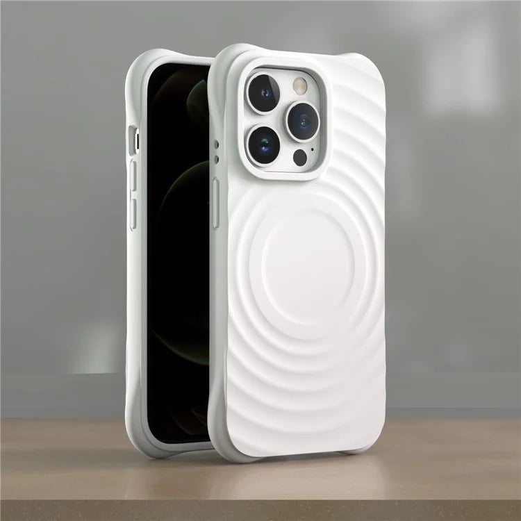 For iPhone 14 Pro Max Case 3D Ripple Texture Compatible with MagSafe PC+Liquid Silicone Phone Cover