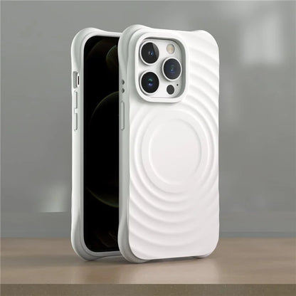 For iPhone 14 Pro Max Case 3D Ripple Texture Compatible with MagSafe PC+Liquid Silicone Phone Cover