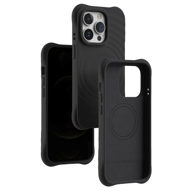 For iPhone 14 Pro Max Case 3D Ripple Texture Compatible with MagSafe PC+Liquid Silicone Phone Cover