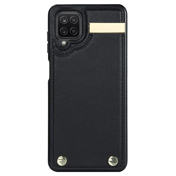 For Samsung Galaxy A12 Case Anti-fall TPU+PU Leather Phone Cover with Metal Hardware Decor