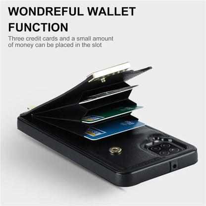 For Samsung Galaxy A12 Case Anti-fall TPU+PU Leather Phone Cover with Metal Hardware Decor