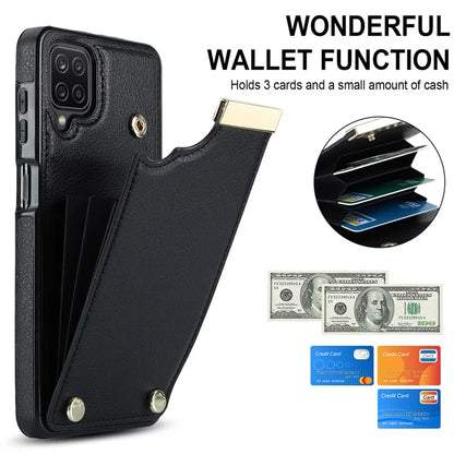 For Samsung Galaxy A12 Case Anti-fall TPU+PU Leather Phone Cover with Metal Hardware Decor