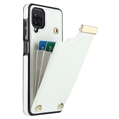 For Samsung Galaxy A12 Case Anti-fall TPU+PU Leather Phone Cover with Metal Hardware Decor