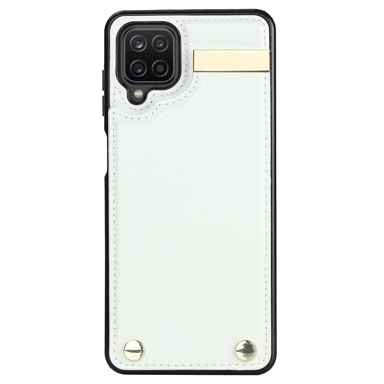 For Samsung Galaxy A12 Case Anti-fall TPU+PU Leather Phone Cover with Metal Hardware Decor