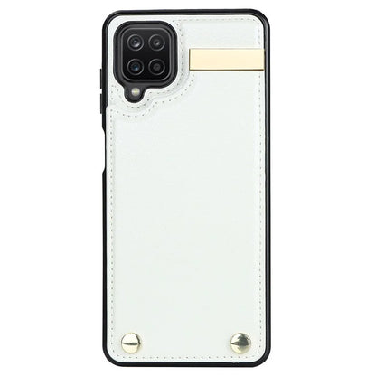 For Samsung Galaxy A12 Case Anti-fall TPU+PU Leather Phone Cover with Metal Hardware Decor