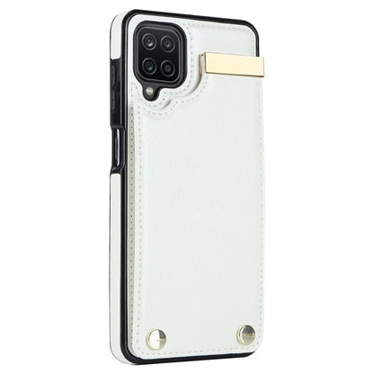 For Samsung Galaxy A12 Case Anti-fall TPU+PU Leather Phone Cover with Metal Hardware Decor