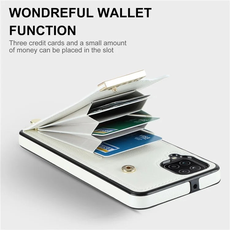 For Samsung Galaxy A12 Case Anti-fall TPU+PU Leather Phone Cover with Metal Hardware Decor