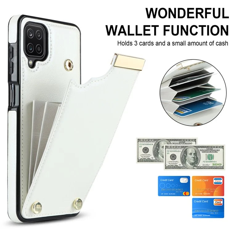 For Samsung Galaxy A12 Case Anti-fall TPU+PU Leather Phone Cover with Metal Hardware Decor