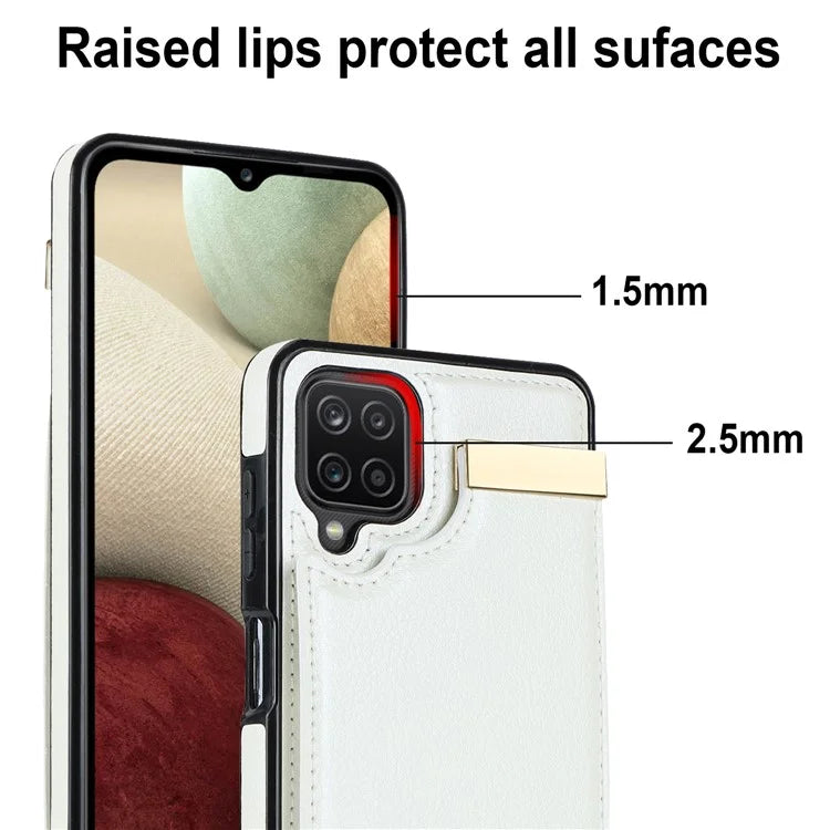 For Samsung Galaxy A12 Case Anti-fall TPU+PU Leather Phone Cover with Metal Hardware Decor