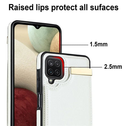 For Samsung Galaxy A12 Case Anti-fall TPU+PU Leather Phone Cover with Metal Hardware Decor