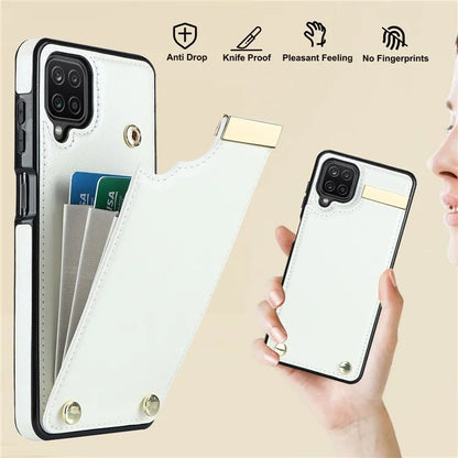 For Samsung Galaxy A12 Case Anti-fall TPU+PU Leather Phone Cover with Metal Hardware Decor