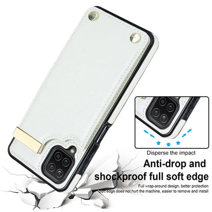 For Samsung Galaxy A12 Case Anti-fall TPU+PU Leather Phone Cover with Metal Hardware Decor