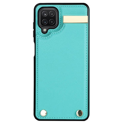 For Samsung Galaxy A12 Case Anti-fall TPU+PU Leather Phone Cover with Metal Hardware Decor