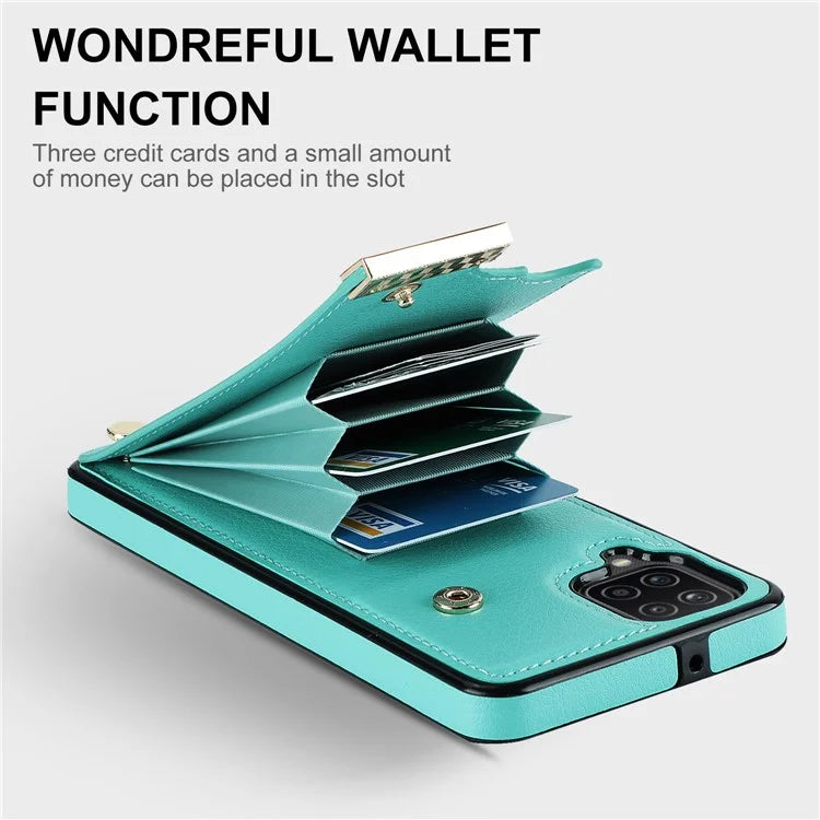 For Samsung Galaxy A12 Case Anti-fall TPU+PU Leather Phone Cover with Metal Hardware Decor