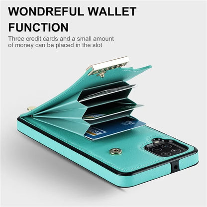 For Samsung Galaxy A12 Case Anti-fall TPU+PU Leather Phone Cover with Metal Hardware Decor
