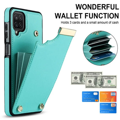 For Samsung Galaxy A12 Case Anti-fall TPU+PU Leather Phone Cover with Metal Hardware Decor