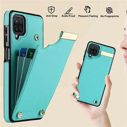 For Samsung Galaxy A12 Case Anti-fall TPU+PU Leather Phone Cover with Metal Hardware Decor