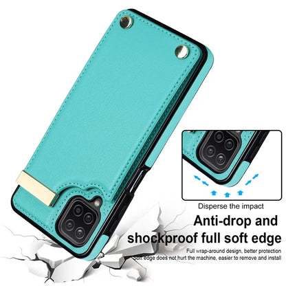 For Samsung Galaxy A12 Case Anti-fall TPU+PU Leather Phone Cover with Metal Hardware Decor