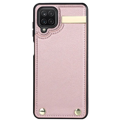 For Samsung Galaxy A12 Case Anti-fall TPU+PU Leather Phone Cover with Metal Hardware Decor