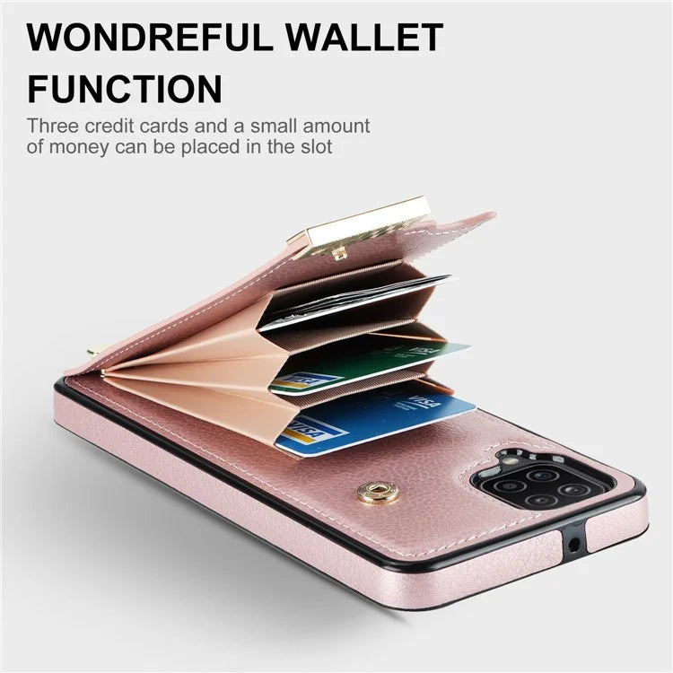 For Samsung Galaxy A12 Case Anti-fall TPU+PU Leather Phone Cover with Metal Hardware Decor
