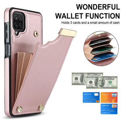 For Samsung Galaxy A12 Case Anti-fall TPU+PU Leather Phone Cover with Metal Hardware Decor