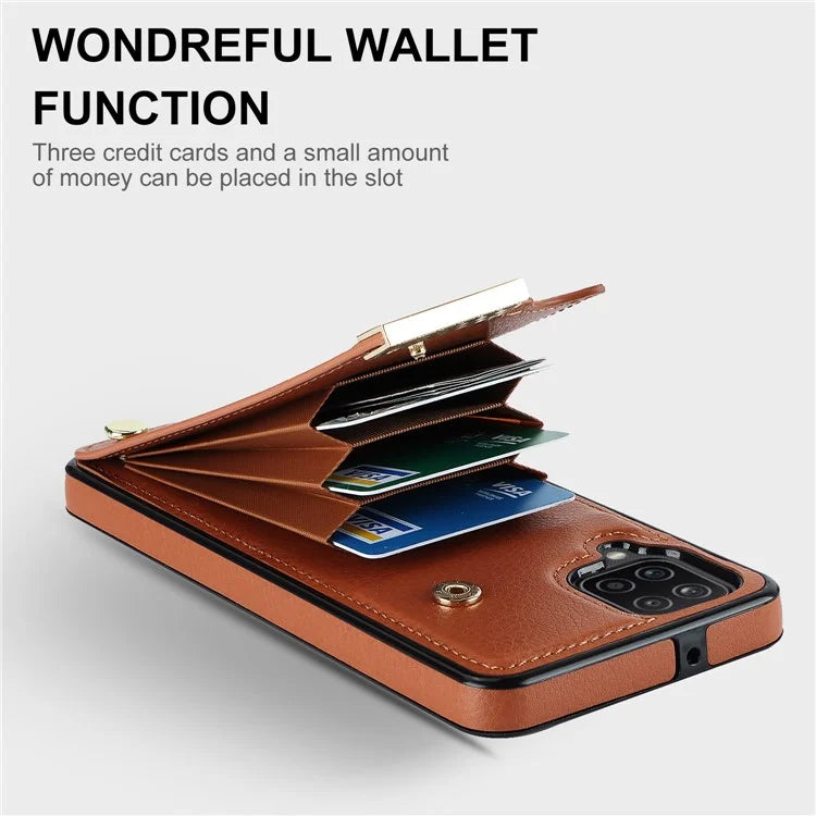 For Samsung Galaxy A12 Case Anti-fall TPU+PU Leather Phone Cover with Metal Hardware Decor