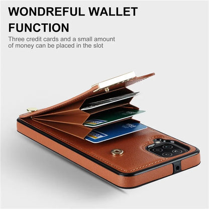 For Samsung Galaxy A12 Case Anti-fall TPU+PU Leather Phone Cover with Metal Hardware Decor