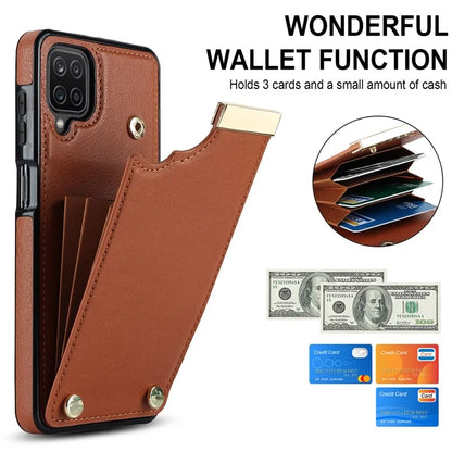 For Samsung Galaxy A12 Case Anti-fall TPU+PU Leather Phone Cover with Metal Hardware Decor