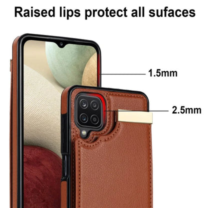 For Samsung Galaxy A12 Case Anti-fall TPU+PU Leather Phone Cover with Metal Hardware Decor