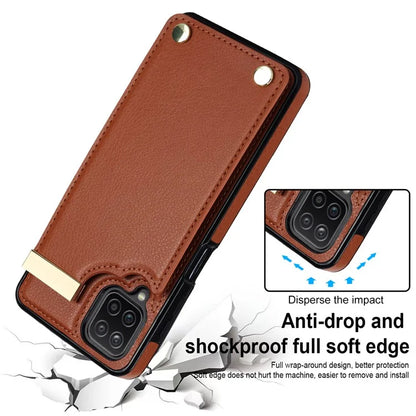 For Samsung Galaxy A12 Case Anti-fall TPU+PU Leather Phone Cover with Metal Hardware Decor