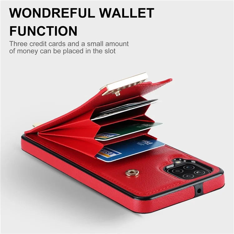 For Samsung Galaxy A12 Case Anti-fall TPU+PU Leather Phone Cover with Metal Hardware Decor