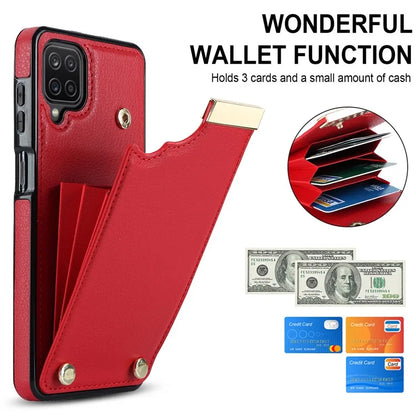 For Samsung Galaxy A12 Case Anti-fall TPU+PU Leather Phone Cover with Metal Hardware Decor