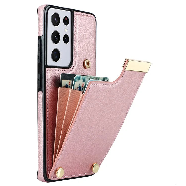 For Samsung Galaxy S21 Ultra 5G Case Shockproof TPU+PU Leather+Metal Hardware Phone Back Shell